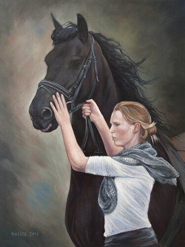 Girl with her Friesian Horse van Mayrig Simonjan, Schilderij te koop op Singulart