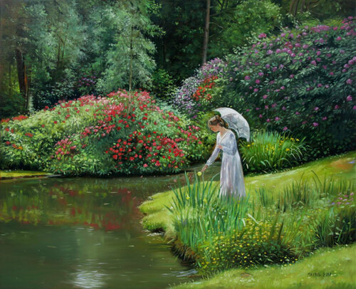 Enjoying a beautiful park van Mayrig Simonjan, Schilderij te koop op Singulart