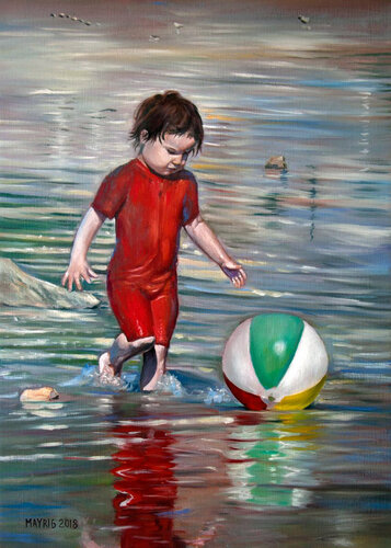 Child with beach ball di Mayrig Simonjan, Pittura in vendita su Singulart