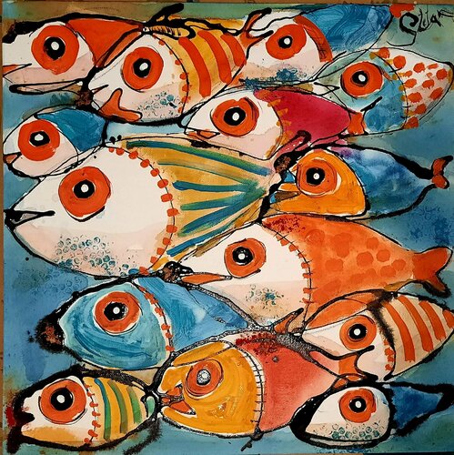 FLOCK OF FISH van Stefan Dimovski, Schilderij te koop op Singulart