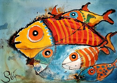 FLOCK OF FISH van Stefan Dimovski, Schilderij te koop op Singulart