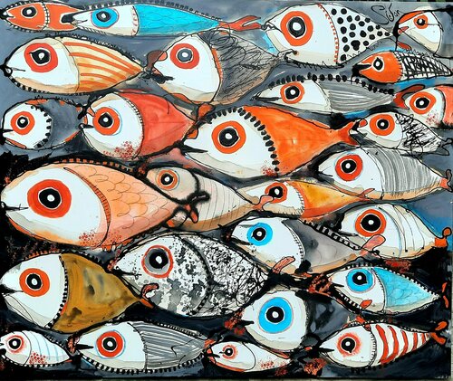 FLOCK OF FISH van Stefan Dimovski, Schilderij te koop op Singulart