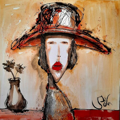 Red hat Red Lipstick von Stefan Dimovski, Malerei kaufen auf Singulart