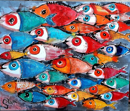 FLOCK OF FISH van Stefan Dimovski, Schilderij te koop op Singulart