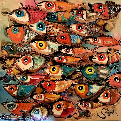 Flock of paradise fish van Stefan Dimovski, Schilderij te koop op Singulart