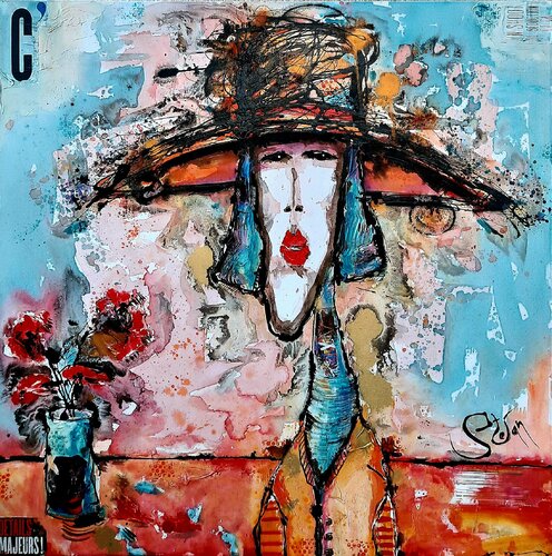 Golden girl with hat van Stefan Dimovski, Schilderij te koop op Singulart