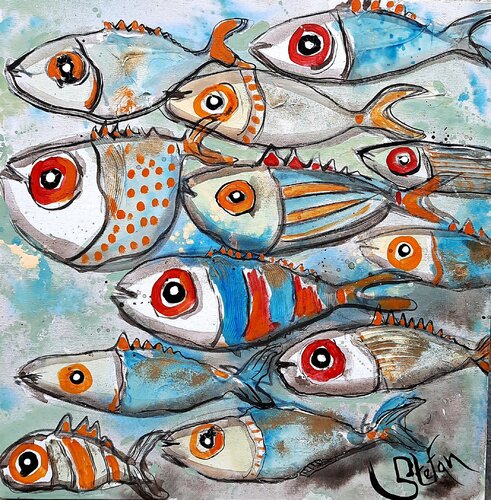 Happy friends van Stefan Dimovski, Schilderij te koop op Singulart