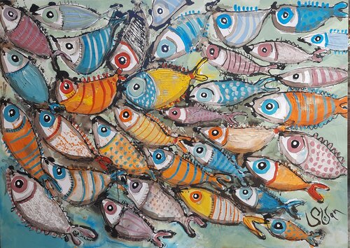 The fish are dancing van Stefan Dimovski, Schilderij te koop op Singulart