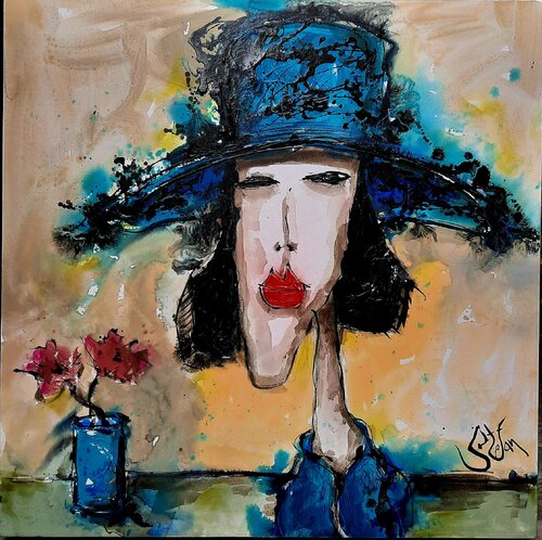 Girl with blue hat von Stefan Dimovski, Malerei kaufen auf Singulart
