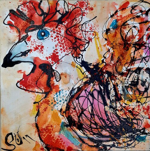 Red rooster van Stefan Dimovski, Schilderij te koop op Singulart