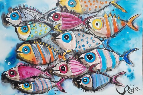 We are swiming together van Stefan Dimovski, Schilderij te koop op Singulart