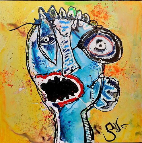 Blue head on the sun by Stefan Dimovski, Painting for Sale on Singulart