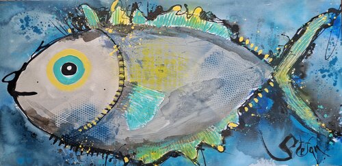 Blue and yelow harmony of the sea van Stefan Dimovski, Schilderij te koop op Singulart