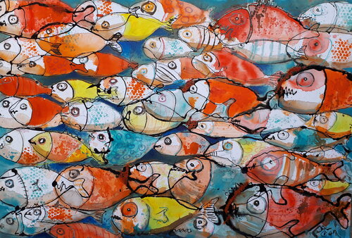 Flock of fish III van Stefan Dimovski, Schilderij te koop op Singulart