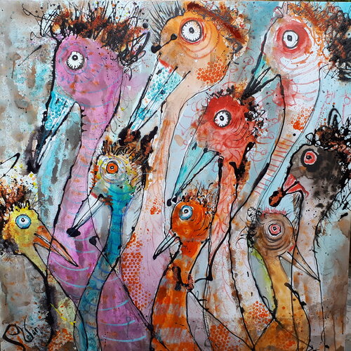 Flock of birds van Stefan Dimovski, Schilderij te koop op Singulart