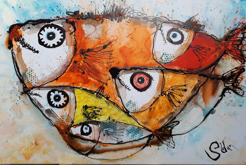 FLOCK OF FISH II van Stefan Dimovski, Schilderij te koop op Singulart