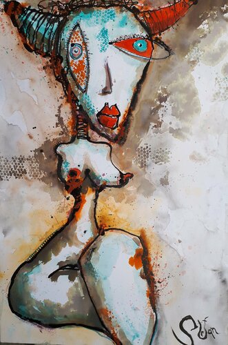 Bull woman van Stefan Dimovski, Schilderij te koop op Singulart