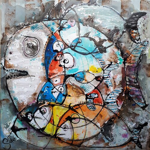 FLOCK OF FISH van Stefan Dimovski, Schilderij te koop op Singulart