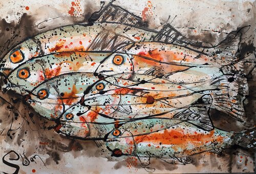 Ohrid trout di Stefan Dimovski, Pittura in vendita su Singulart