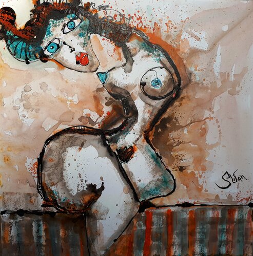 Woman with two horns van Stefan Dimovski, Schilderij te koop op Singulart