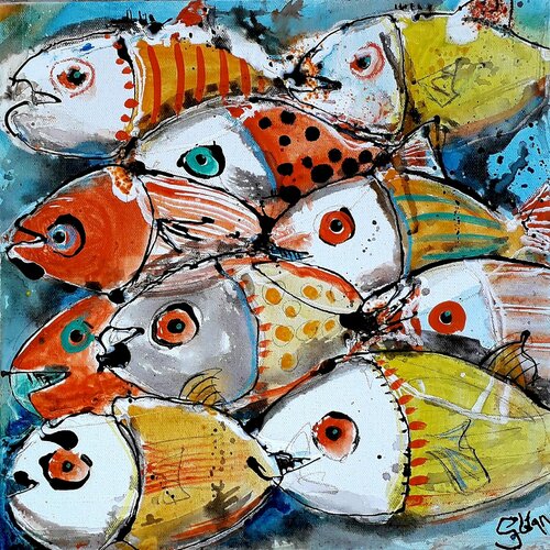 FLOCK OF FISH van Stefan Dimovski, Schilderij te koop op Singulart
