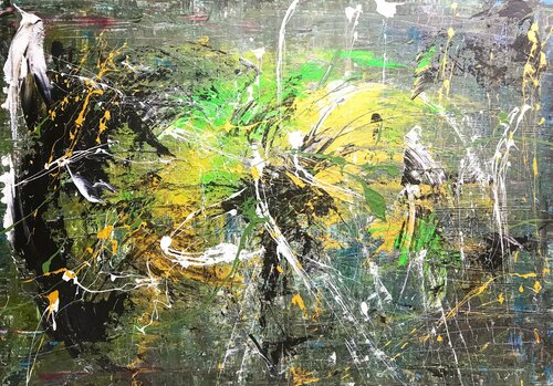 SPLASH BLACK  GREEN AND GOLD van Monica Maja Richardson, Schilderij te koop op Singulart