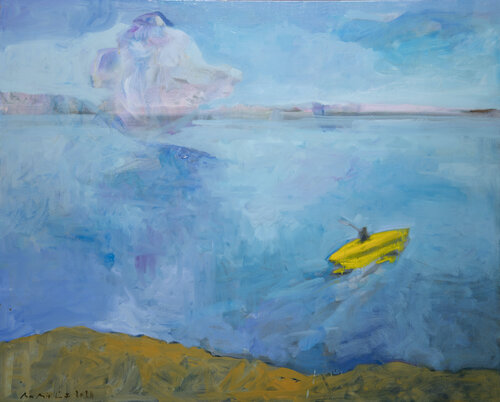Nuage rose et cayakiste by Bertrand De Miollis, Painting for Sale on Singulart
