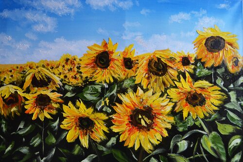Sunflowers under the Ukrainian Sky de Valeria Radzievska, Pintura a la venta en Singulart