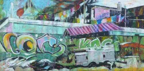 "Tôles ondulées" (Streetart Tulum) by Barbara Piatti, 회화 for Sale on Singulart