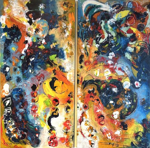 "L'union de mer & montagne" diptyque by Barbara Piatti, Painting for Sale on Singulart