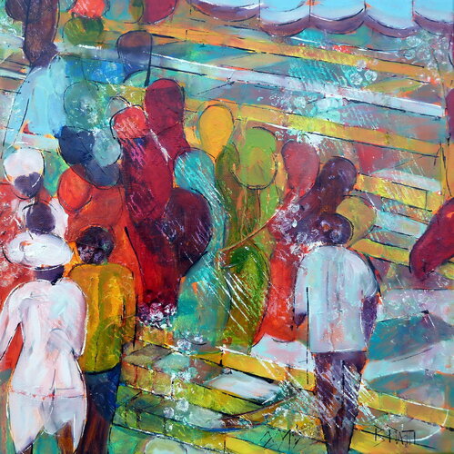 "Pèlerins" Varanasi di Barbara Piatti, Pittura in vendita su Singulart