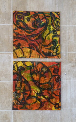 "Porte de la vie I & Porte de la vie II" diptyque (chauqe toile est de 50 x 50 cm) di Barbara Piatti, Pittura in vendita su Singulart