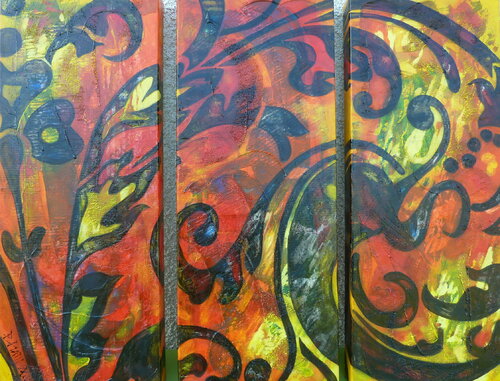 "Sautez par la fenêtre"triptyque (chaque toile mesure 20 x 50 cm) di Barbara Piatti, Pittura in vendita su Singulart