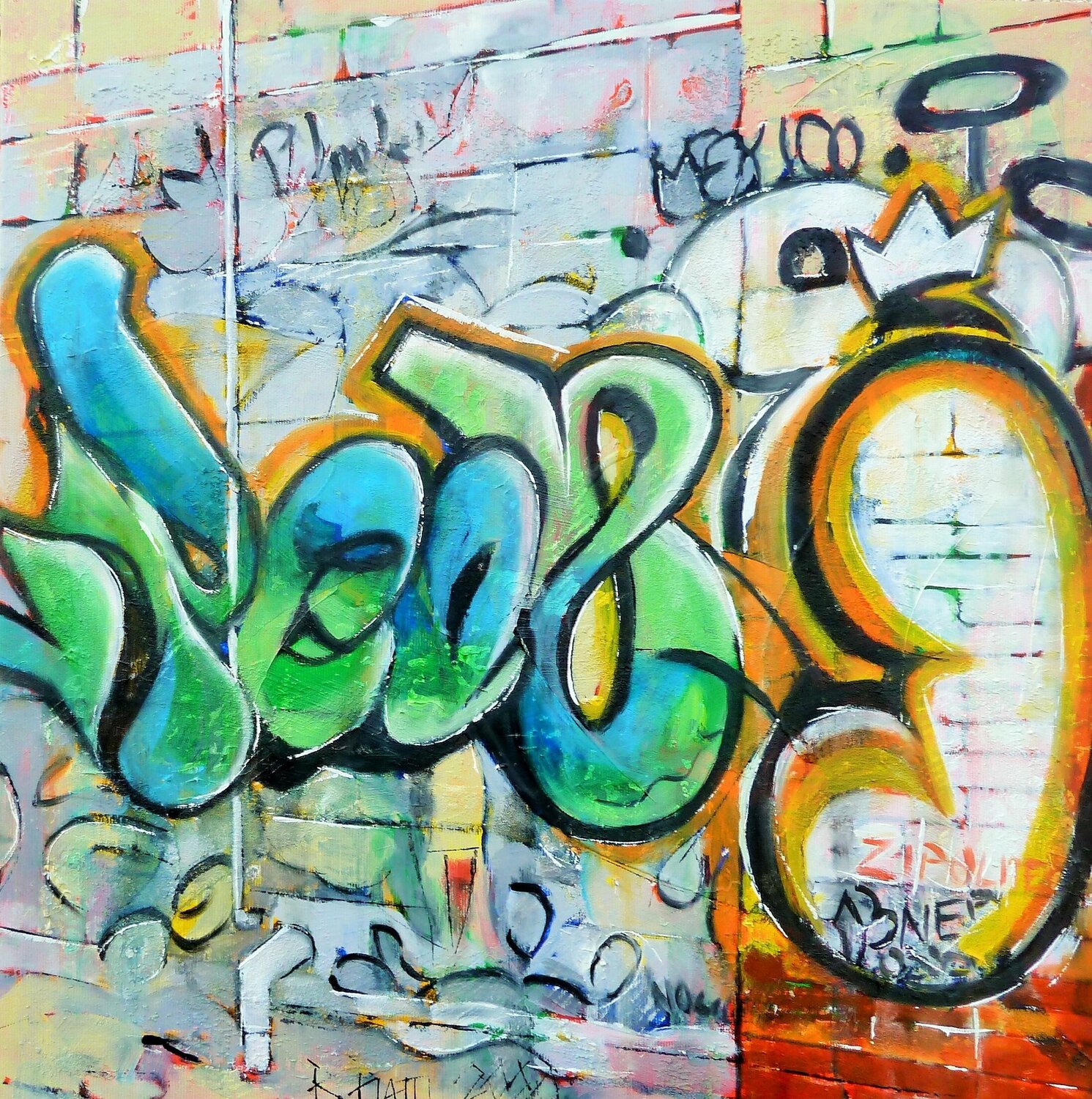 "Allez les verts" (Streetart Zipolite) Barbara Piatti Originalgemälde zu verkaufen
