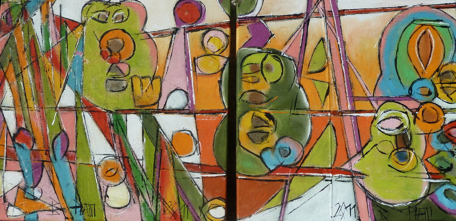 "La famille d'ourson abandonnée" diptyque Barbara Piatti Originalgemälde zu verkaufen