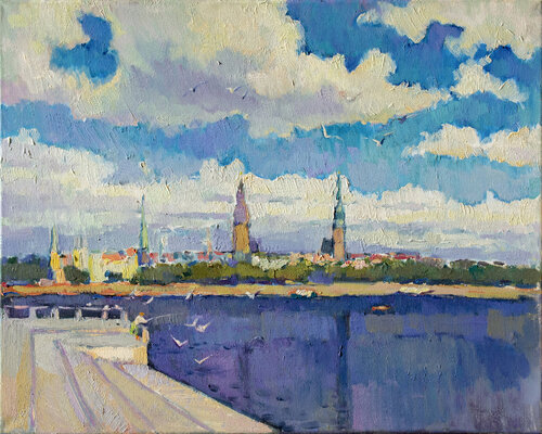 A sunny day in Riga van Vera Bondare, Schilderij te koop op Singulart