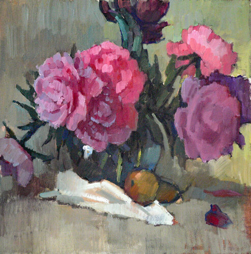 Still life with peonies van Vera Bondare, Schilderij te koop op Singulart
