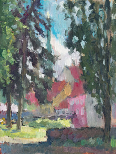 The old city of Riga. Park in Livu Square. van Vera Bondare, Schilderij te koop op Singulart