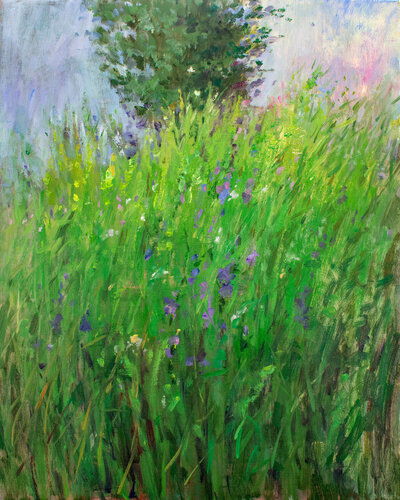 The field and buteflies in the evening van Vera Bondare, Schilderij te koop op Singulart