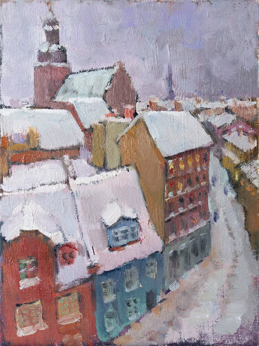 The old city of Riga. Park in Livu Square. van Vera Bondare, Schilderij te koop op Singulart