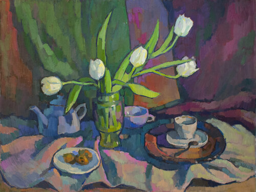 The bouquet of white tulips van Vera Bondare, Schilderij te koop op Singulart