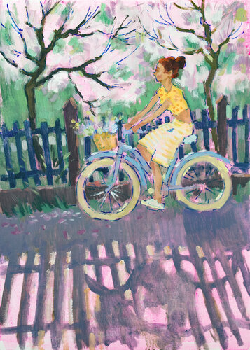 Spring rides a bike. di Vera Bondare, Pittura in vendita su Singulart