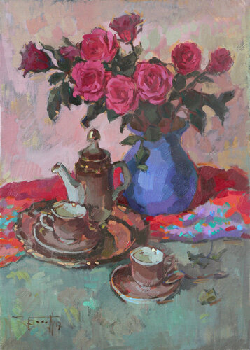 Still life with roses van Vera Bondare, Schilderij te koop op Singulart