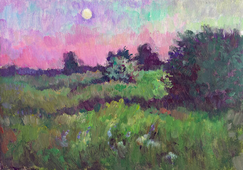 Birch and a river van Vera Bondare, Schilderij te koop op Singulart