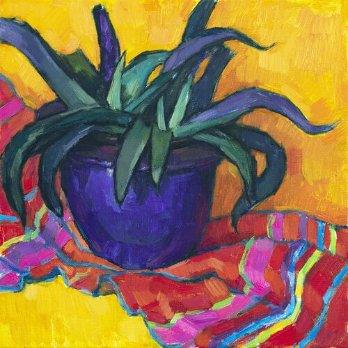 Aloe on a yellow background di Vera Bondare, Pittura in vendita su Singulart