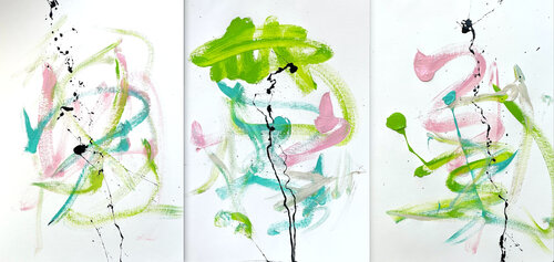 Springs Green Ribbon (Triptychon) von Christel Haag, Werk auf Papier kaufen auf Singulart