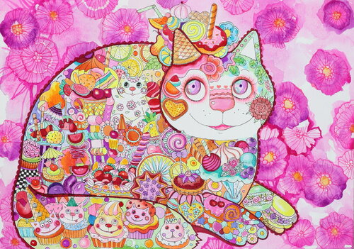 Candy cat van Oxana Zaika, Werk op papier te koop op Singulart