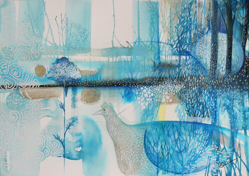 Oiseau bleu van Oxana Zaika, Werk op papier te koop op Singulart