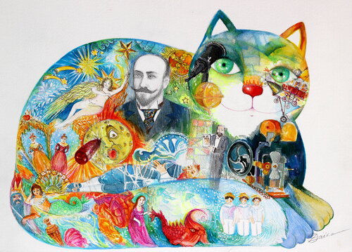 Georges Méliès chat van Oxana Zaika, Werk op papier te koop op Singulart