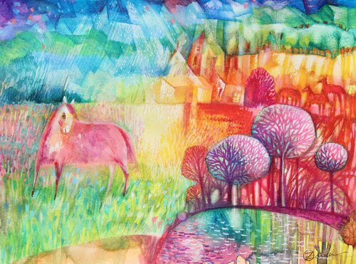 Champ d'automne van Oxana Zaika, Werk op papier te koop op Singulart